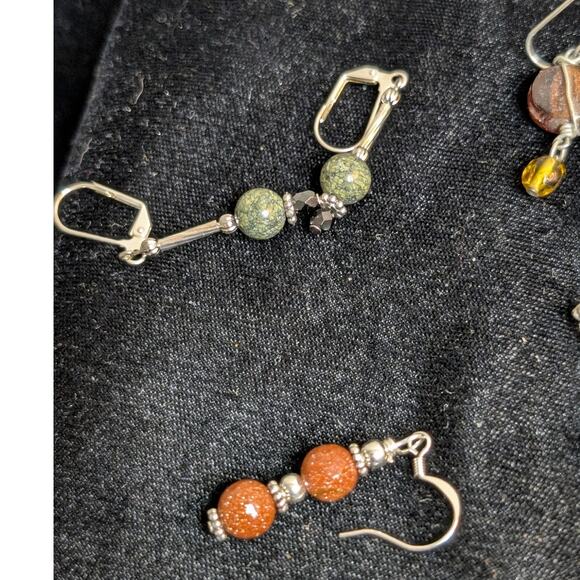 Stone, Crystal, Glass Dangle Earrings & One Green Glass Bracelet Jewelry Lot - Picture 2 of 12